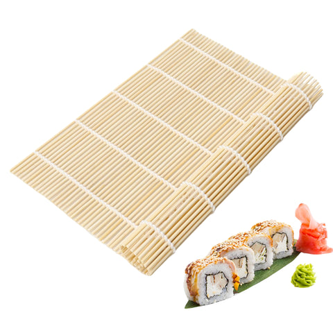 Sushimatte Bambus Weiß 21x24 cm mit sushi abgebildet